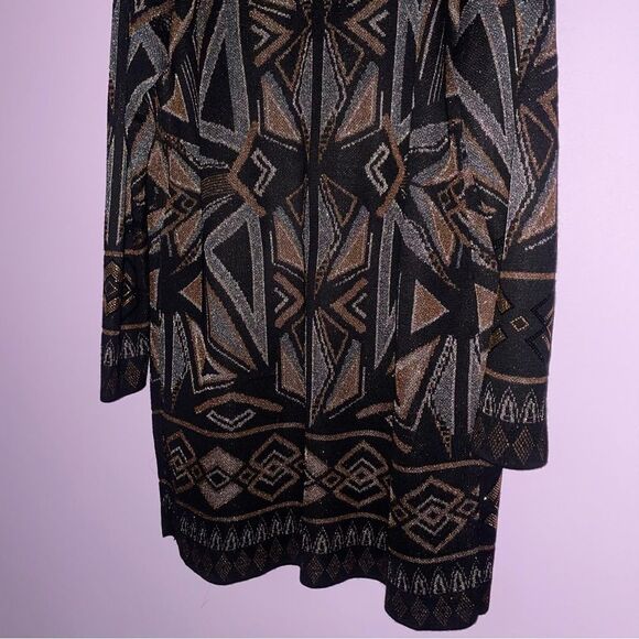 Chico's Cardigan M Open Front Longline Metallic Boho - Picture 9 of 9